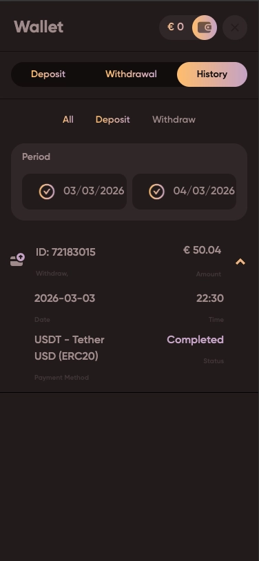 Ludios Casino mobile wallet.