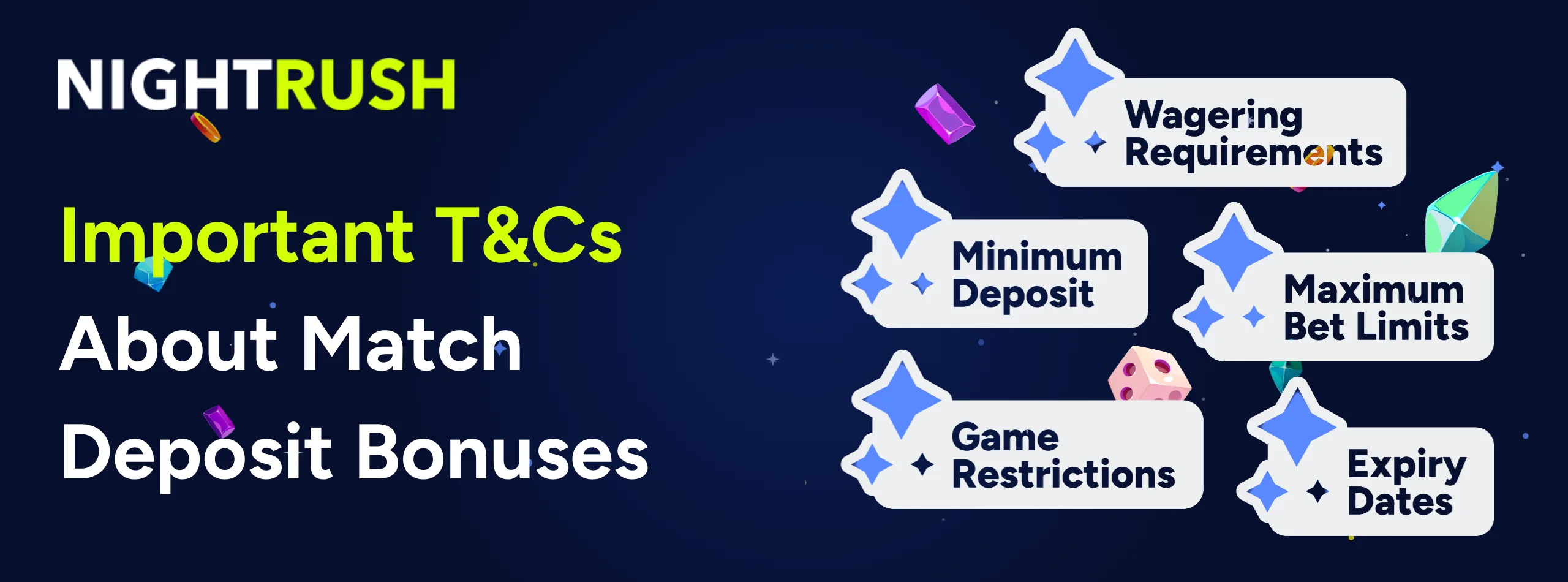 A Nightrush banner about important terms to know about match deposit bonuses.