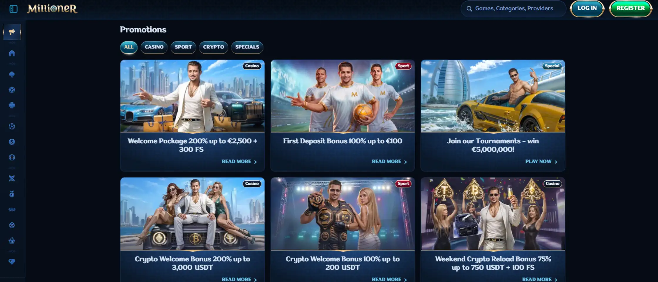 Screenshot of Millioner Casino’s promotions page.