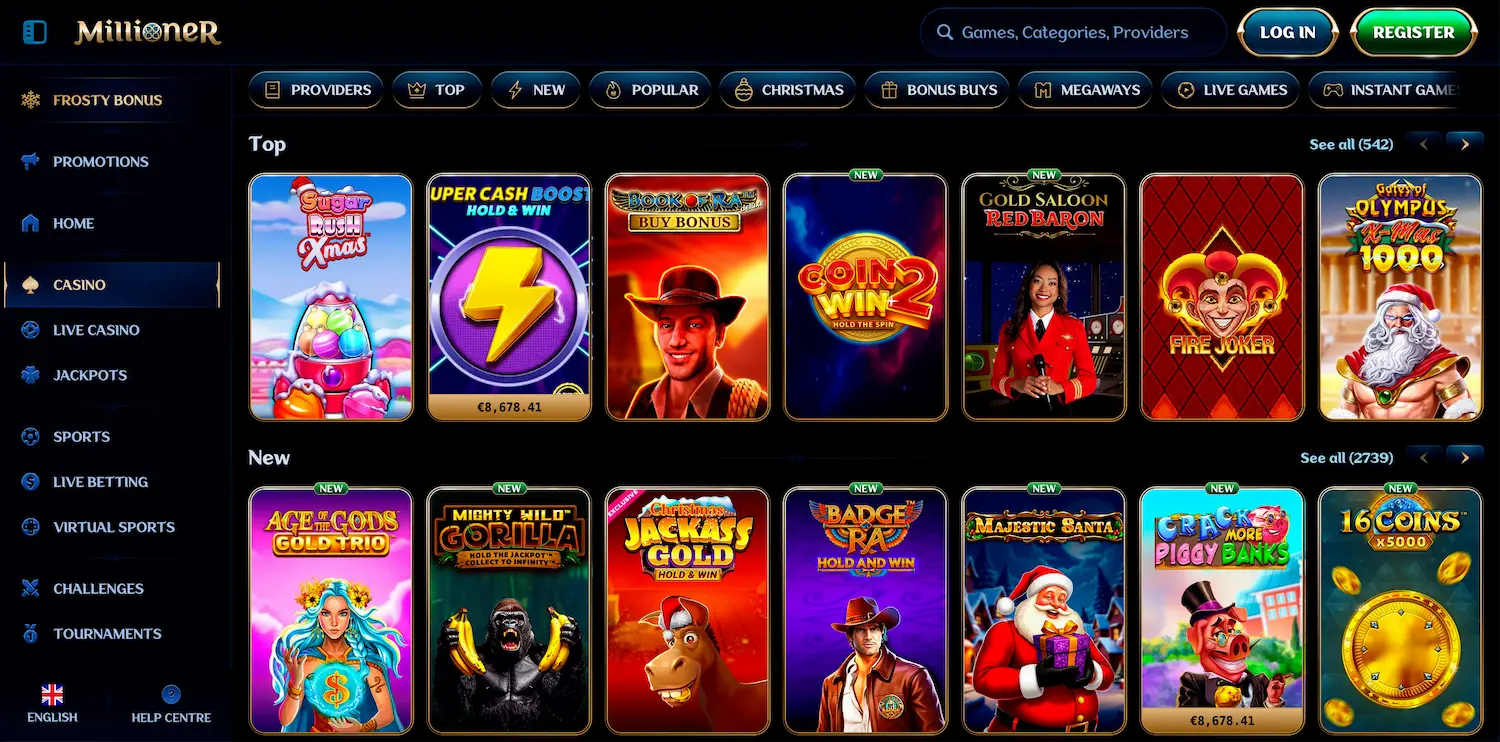 Millioner Casino game selection. 