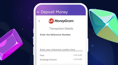 MoneyGram mobile app showing Deposit Money screen, asking the user to Enter the Reference Number.