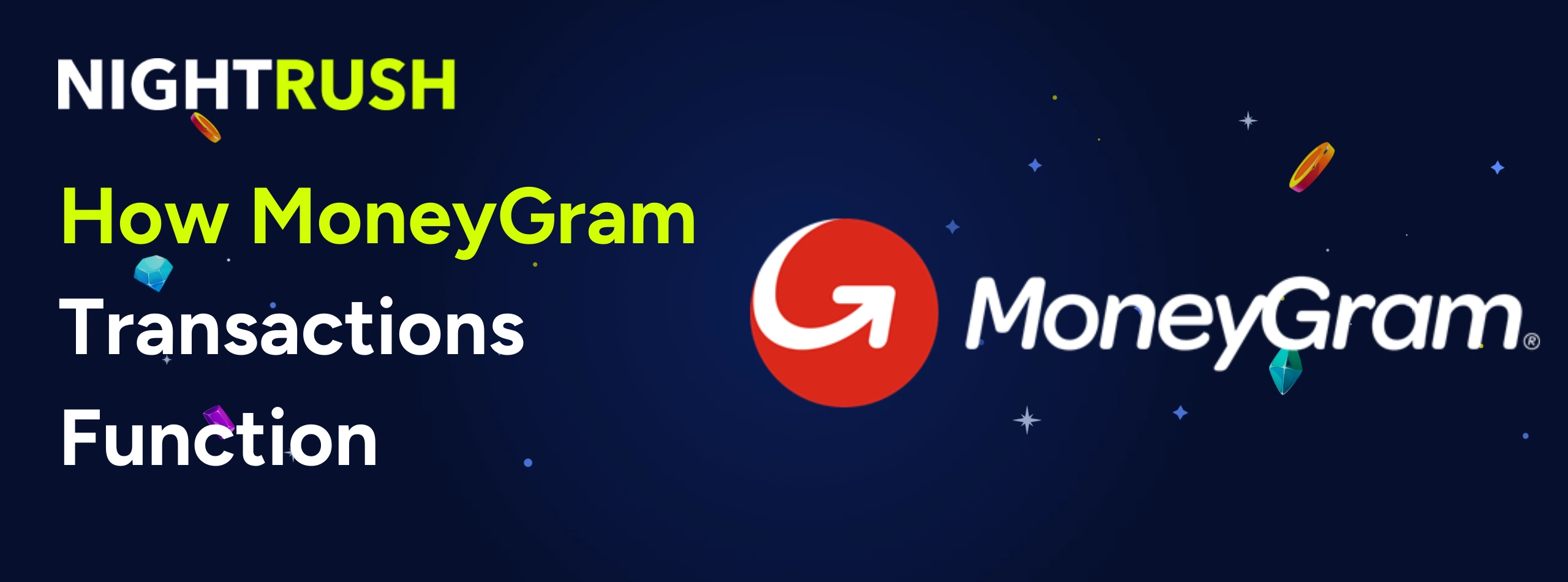 How MoneyGram Transactions Function text on blue background, Moneygram logo.