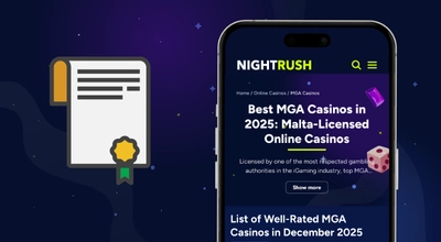 A smart phone showing licensed MGA casinos.