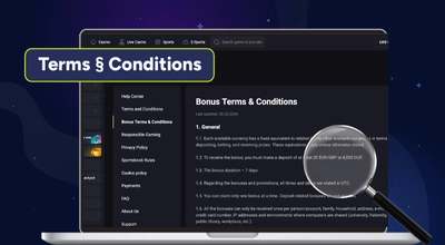 An online casino's bonus terms and conditions page.