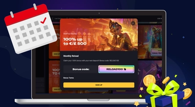 An online casino monthly bonus offer page.