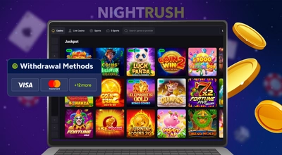 An online casino's game selection with withdrawal options.