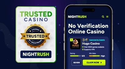 Trusted no verification online casinos by Nightrush displayed.