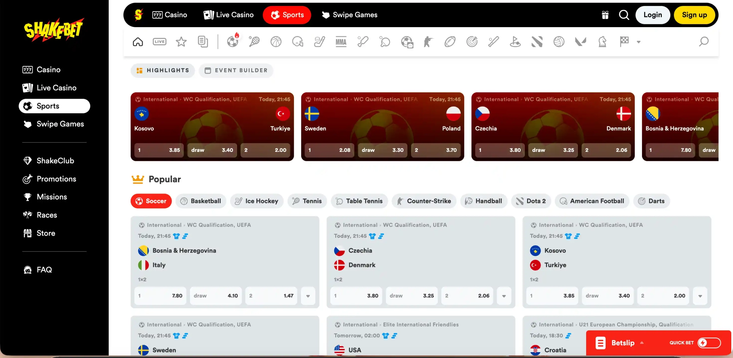ShakeBet sportsbook.