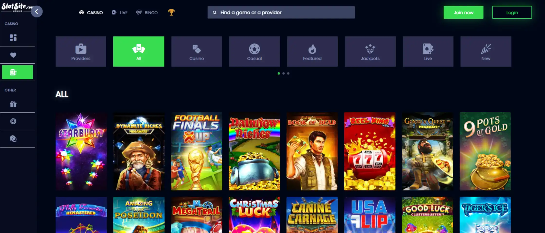 SlotSite.com casino games page
