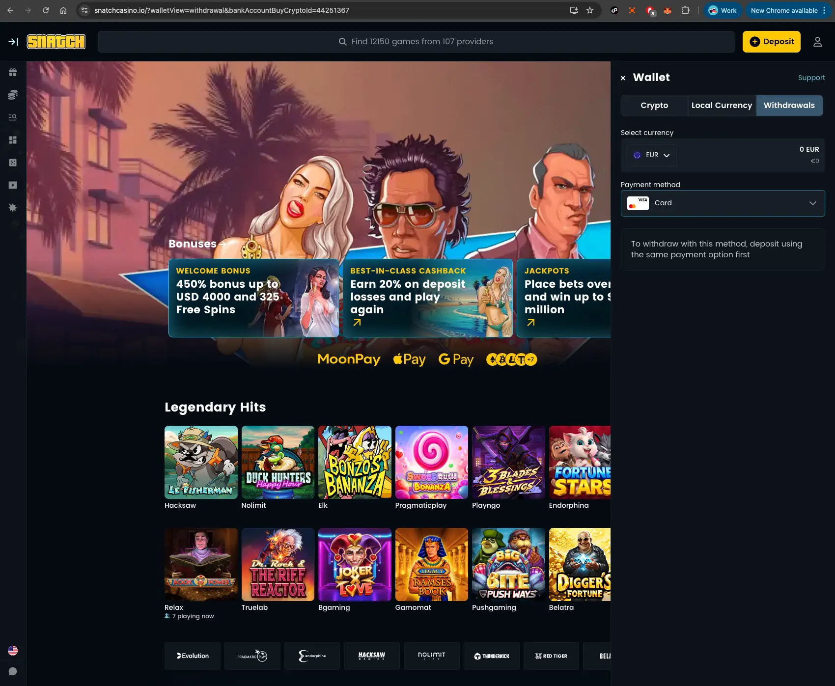 Snatch Casino Card Withdrawal