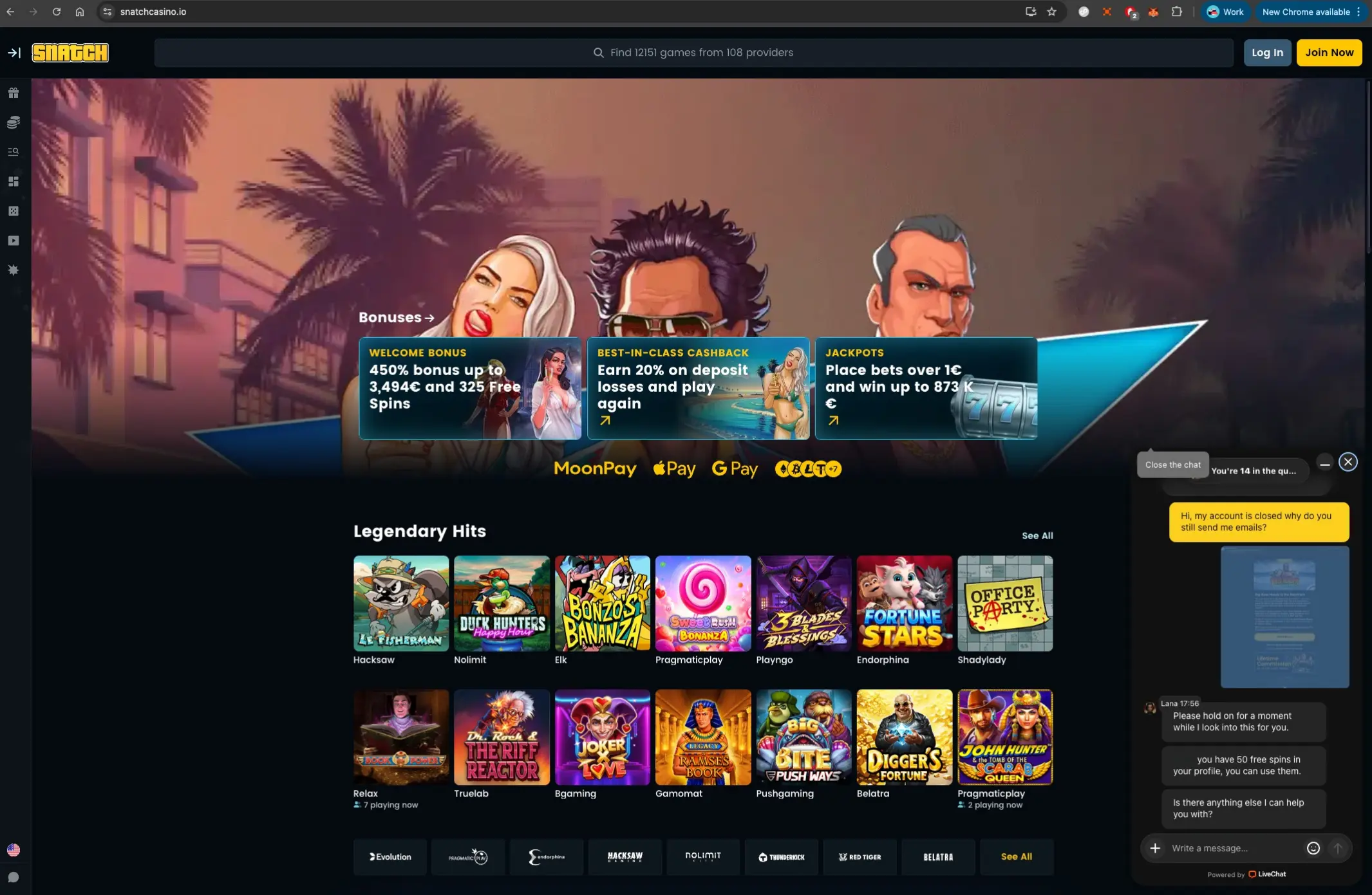 Snatch Casino Free Spin Bonus Chat
