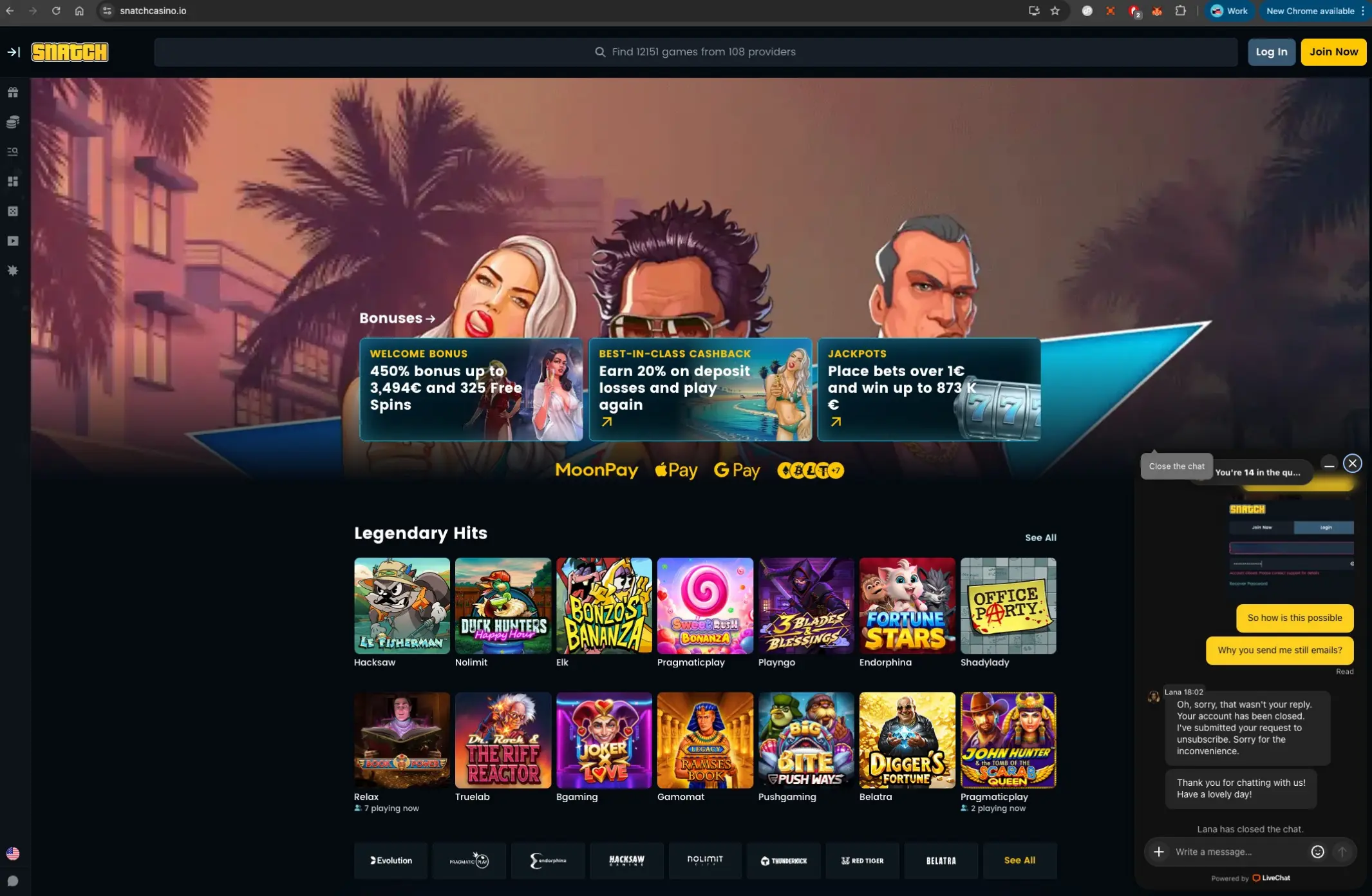 Snatch Casino Notification Chat