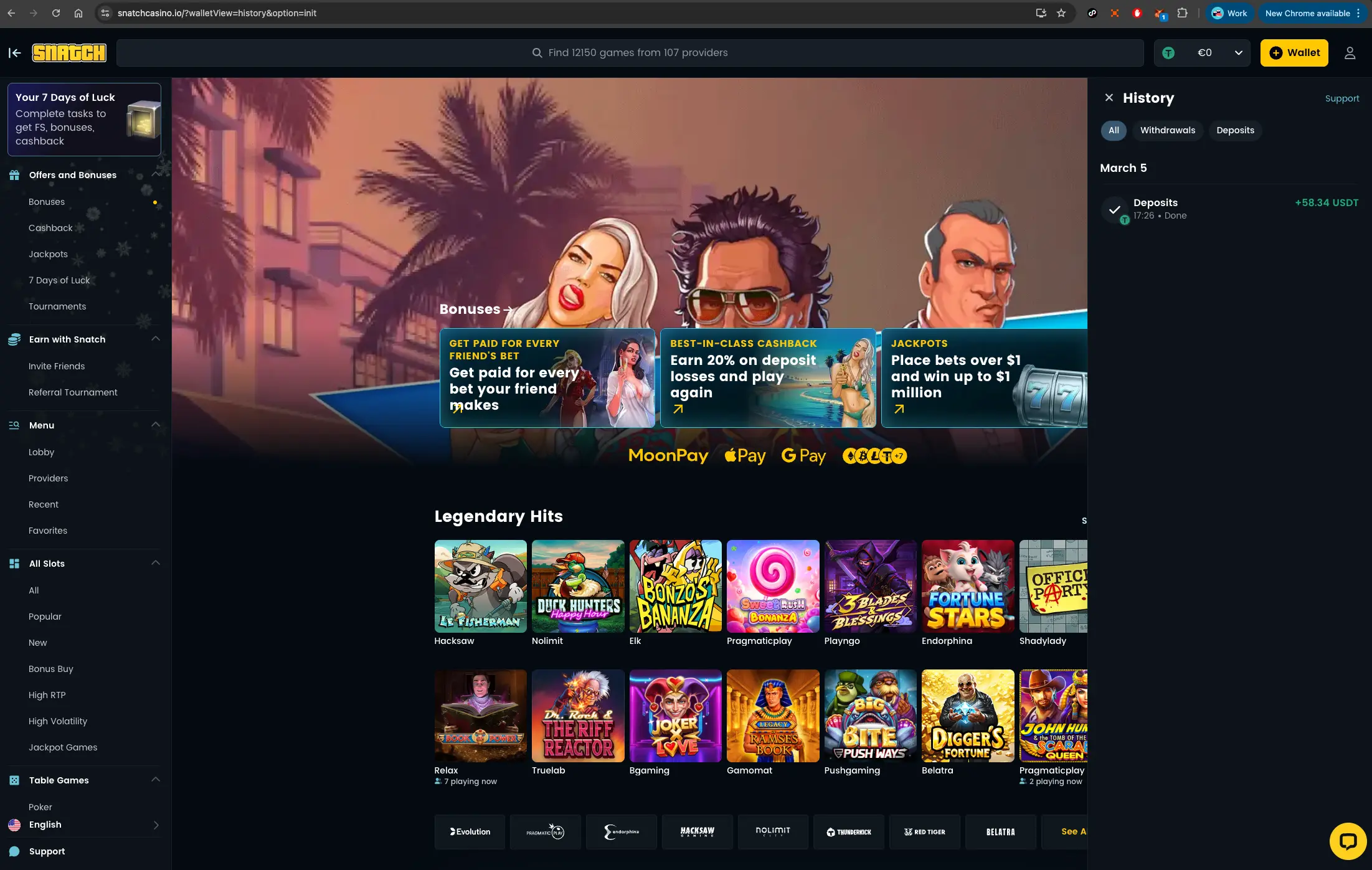 Snatch Casino Payment History