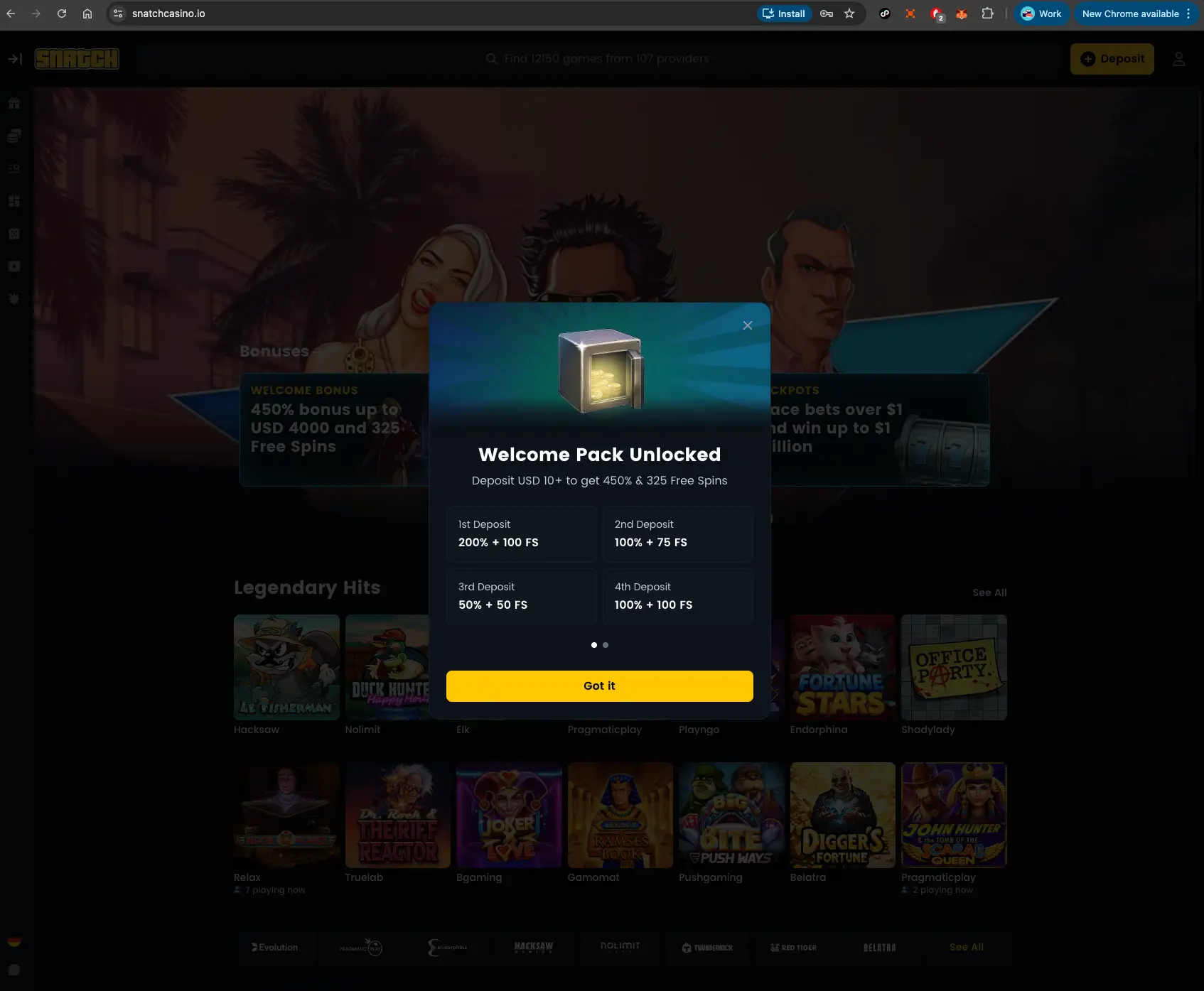 Snatch Casino Welcome Bonus