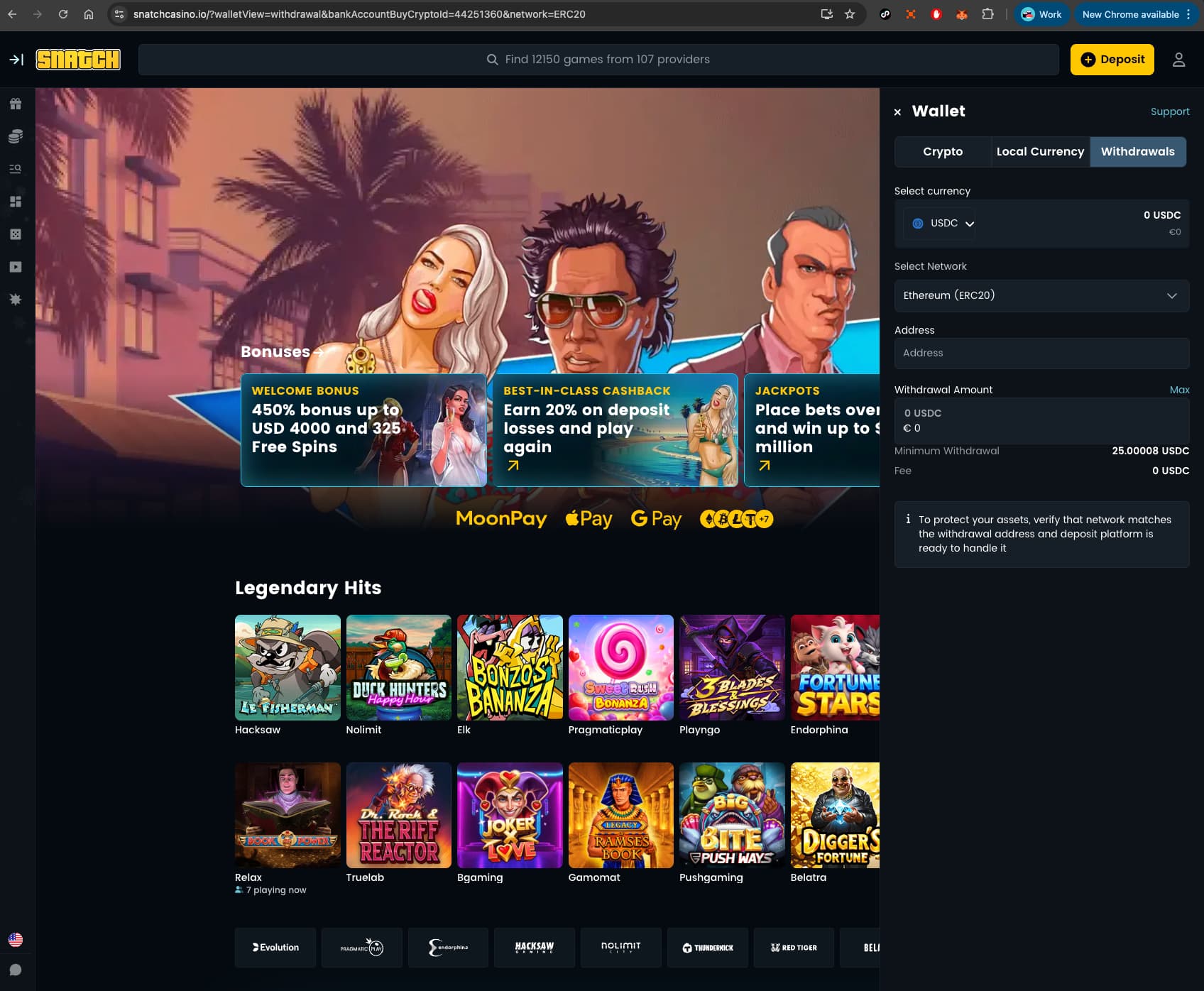 Snatch Casino Withdrawal Page