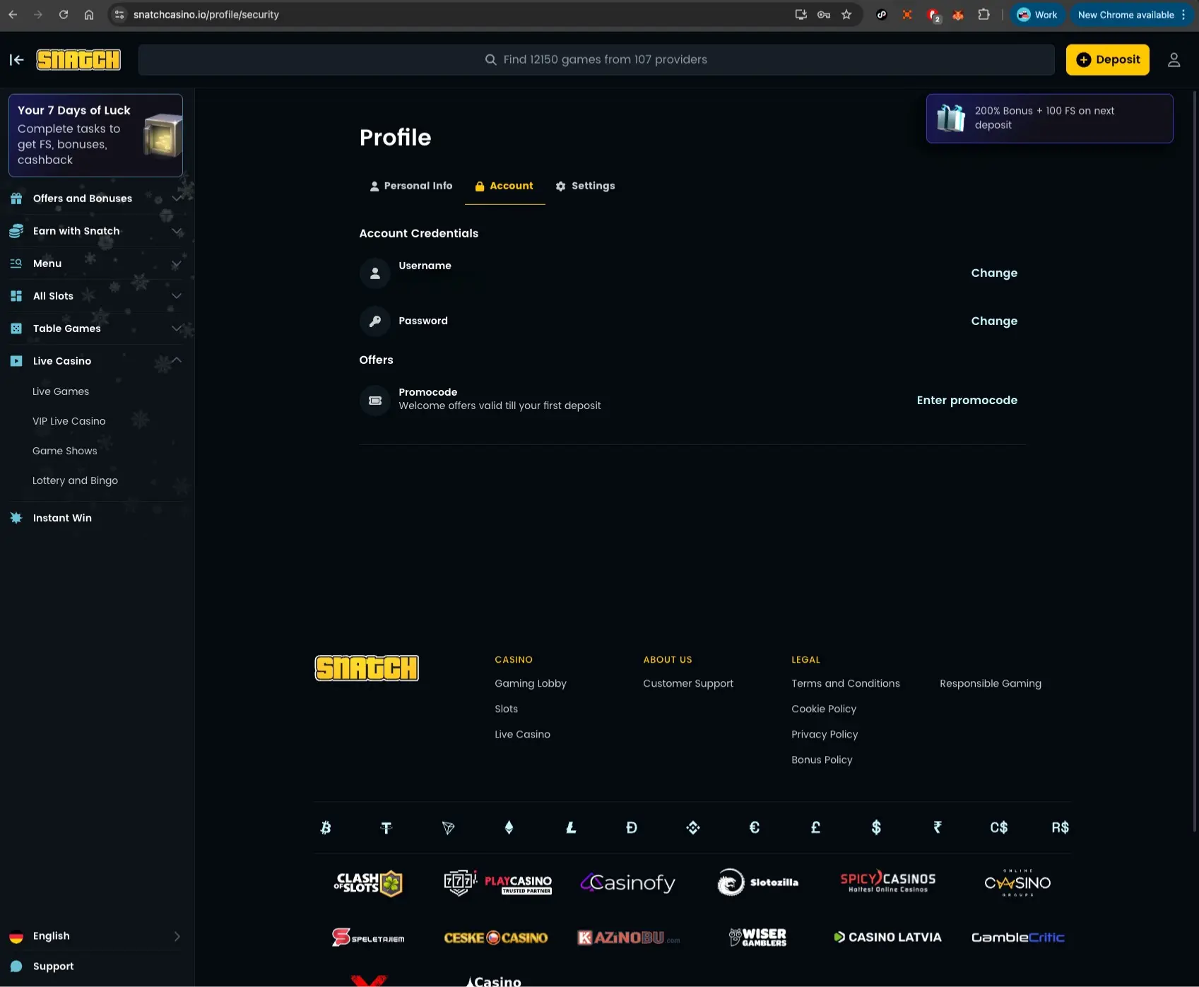 Snatch Casino Account