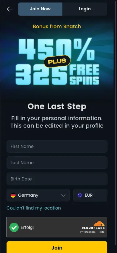 Snatch Casino Mobile Sign Up