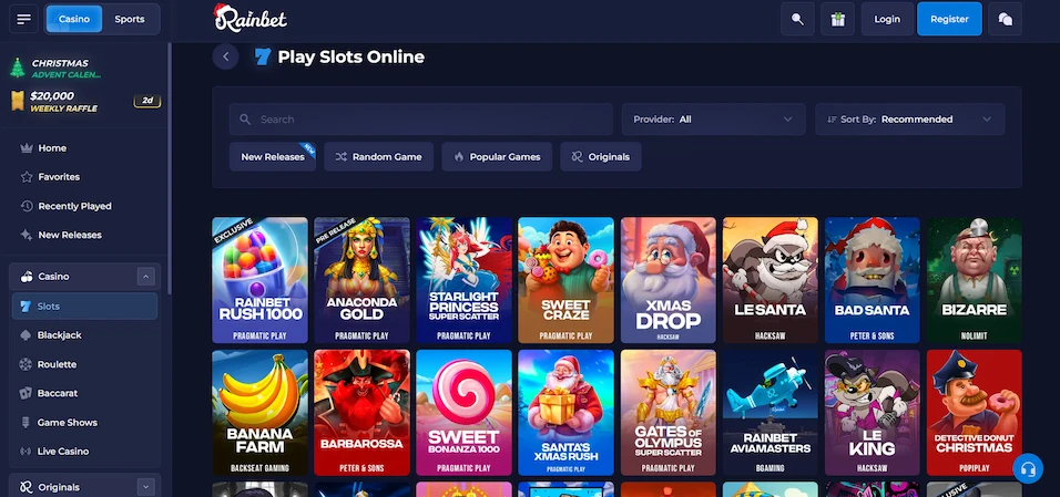 Screenshot of the Rainbet registration form and main game lobby interface