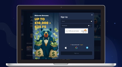 Laptop shows Baloo Casino Registration form.