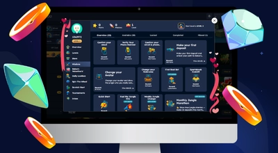 Laptop shows Missions tab on Baloo Casino.