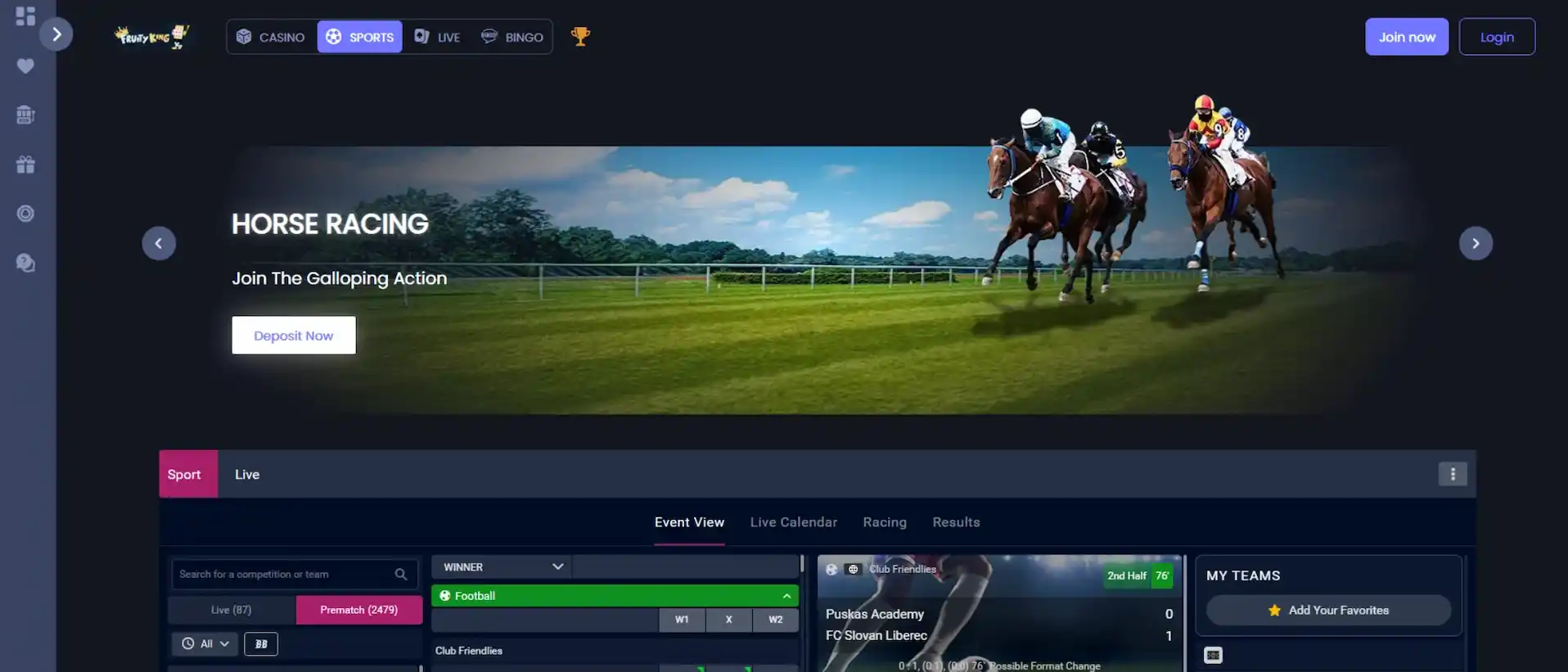 Screenshot of Fruity King Sportsbook