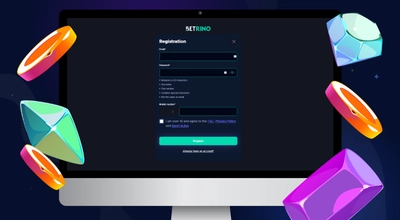 Laptop shows Betrino Casino's registration form.