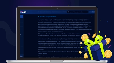 Laptop screen displaying the full legal terms and conditions for bonuses and promotions.