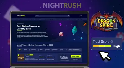 Laptop screen showing a list of trusted online casinos for January 2026 with a high trust score.