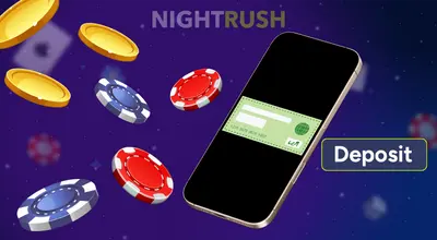 Smartphone with eCheck deposit screen surrounded by floating gold coins and casino chips.