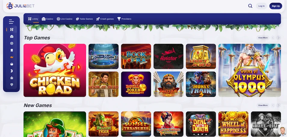 Juliebet Casino games page
