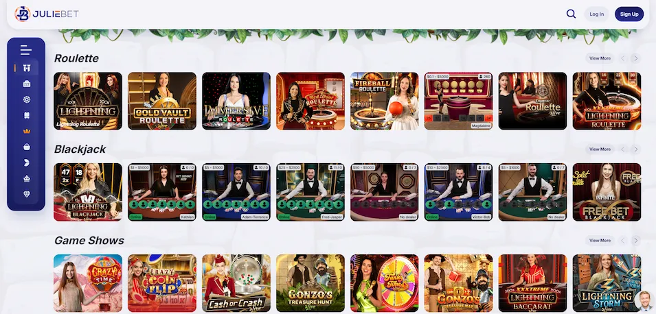 Juliebet Casino live games page