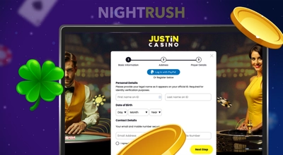 Laptop screen displaying the Justin Casino sign up page.