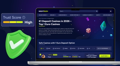 Screen featuring an overview of the best €1 deposit online casinos.