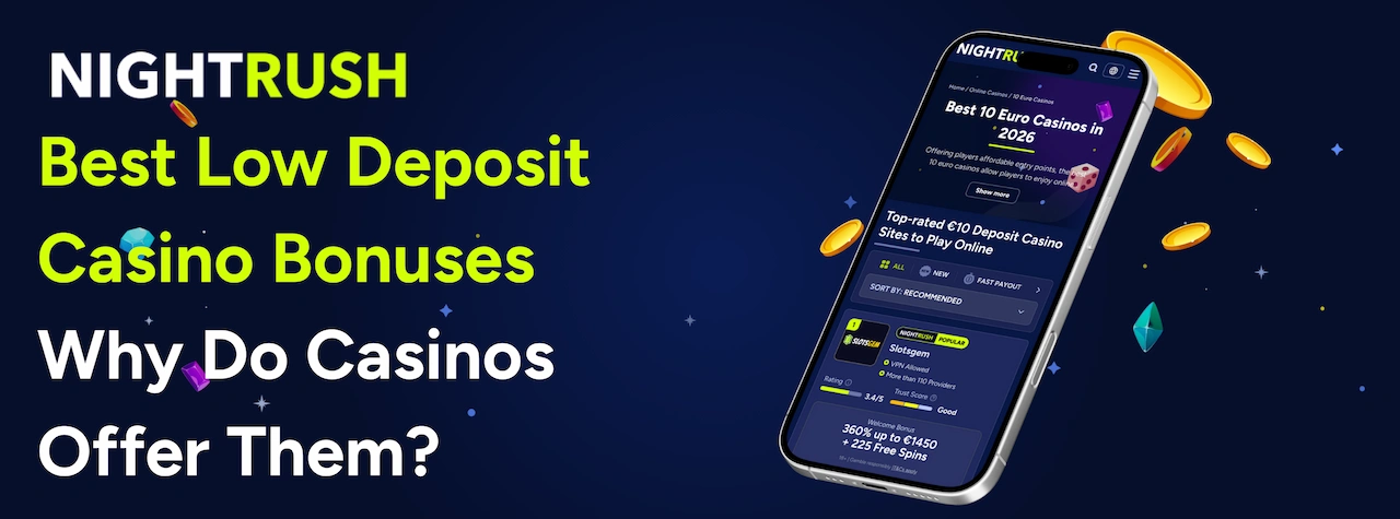 Screen featuring an overview of 10 Euro deposit online casinos.