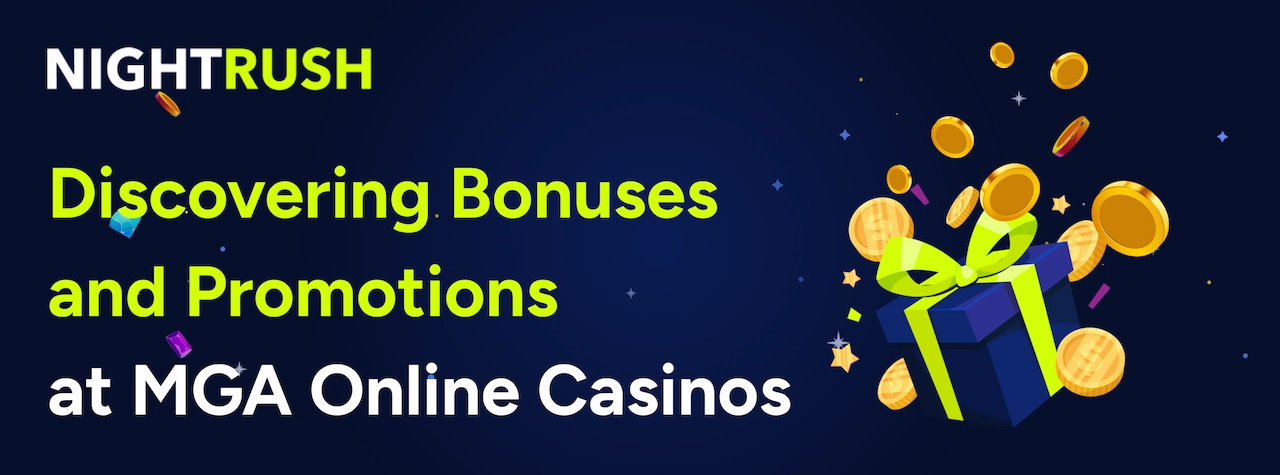 Banner featuring a gift box with the text Discovering Bonuses and Promotions at MGA Online Casinos.