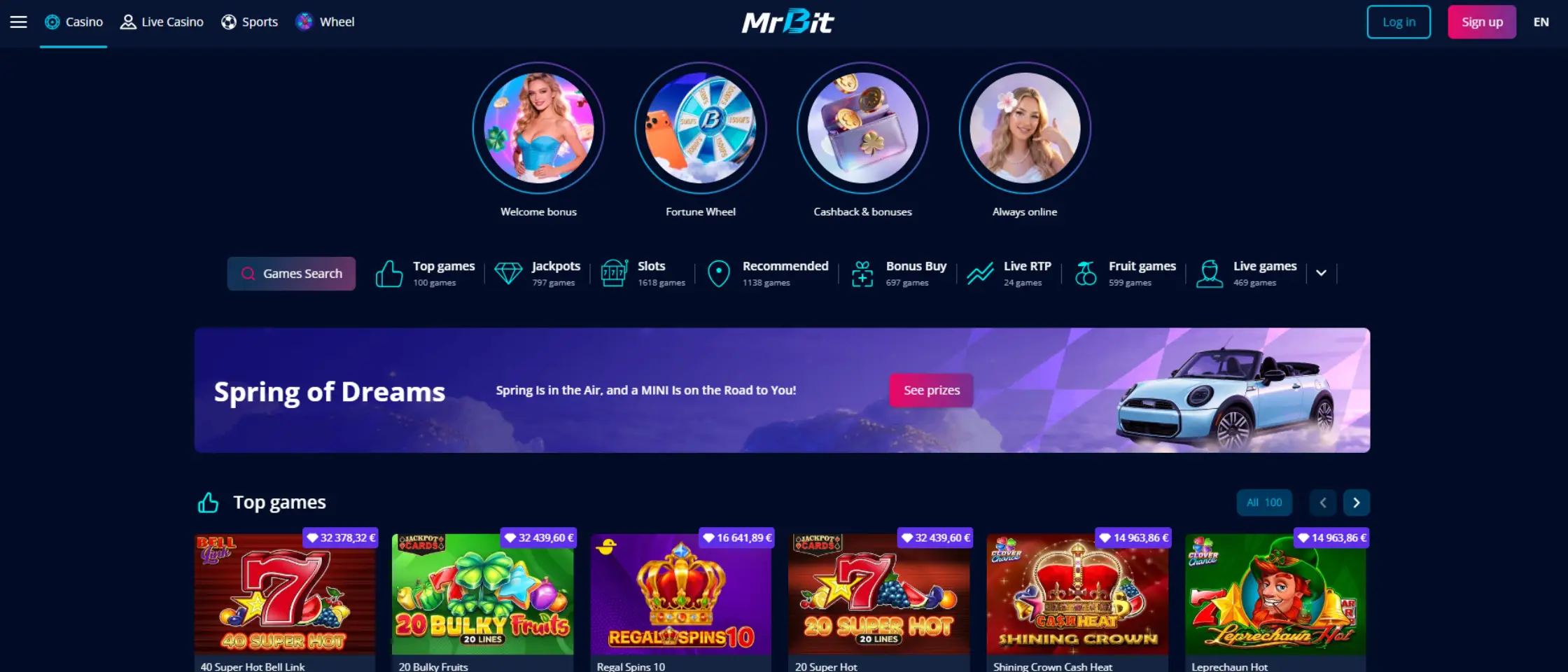 Screenshot of MrBit Casino’s game selection