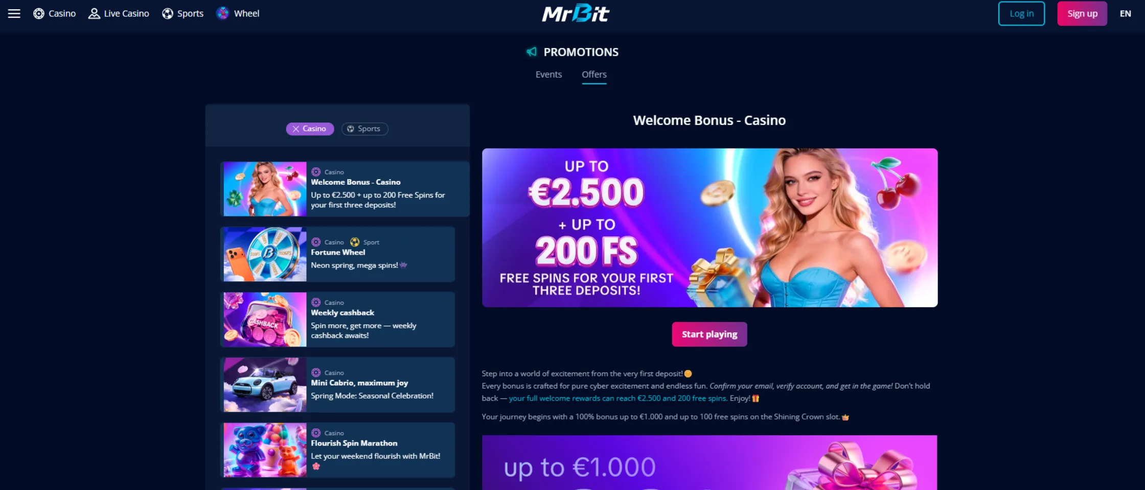 Screenshot of MrBit Casino’s promotion page