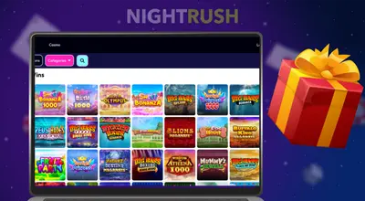 Laptop screen displaying the final step of the registration process for Vegas Wins Casino, showing a list of available games.