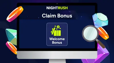 A computer monitor featuring a Claim Bonus header and a Welcome Bonus icon.