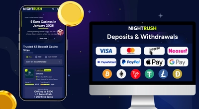 Monitor showing diverse deposit and withdrawal options for 5 Euro casinos.