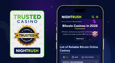 Smartphone screen showing Bitcoin Casinos in 2026 with a list of reliable options.