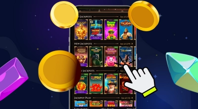 Screen showcasing online casino Player Experience metrics like jackpot totals and top game ratings.