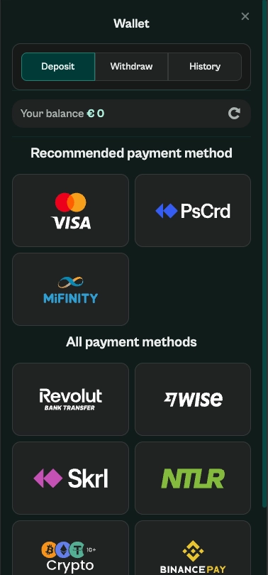 Spinzen casino deposit methods screen