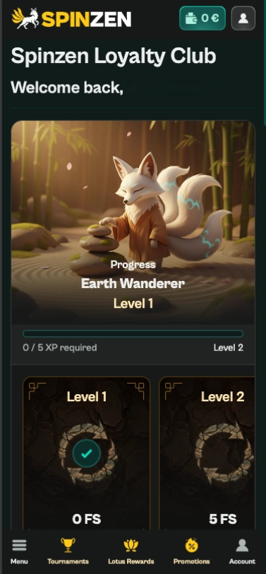 Spinzen casino loyalty club screen