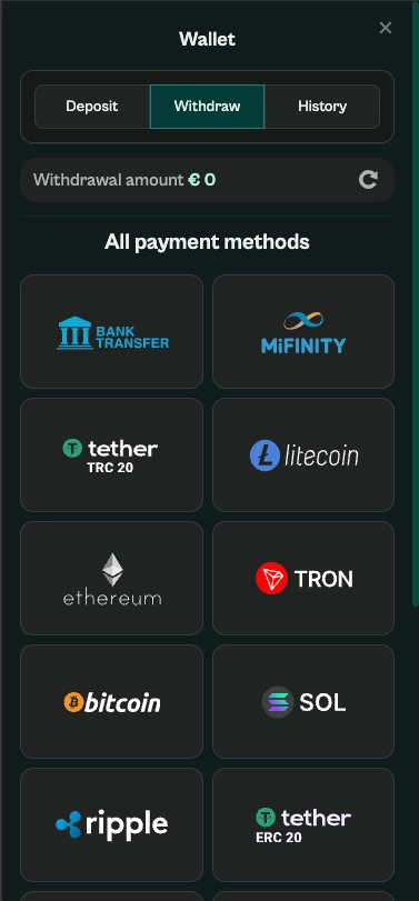 Spinzen casino withdrawal methods