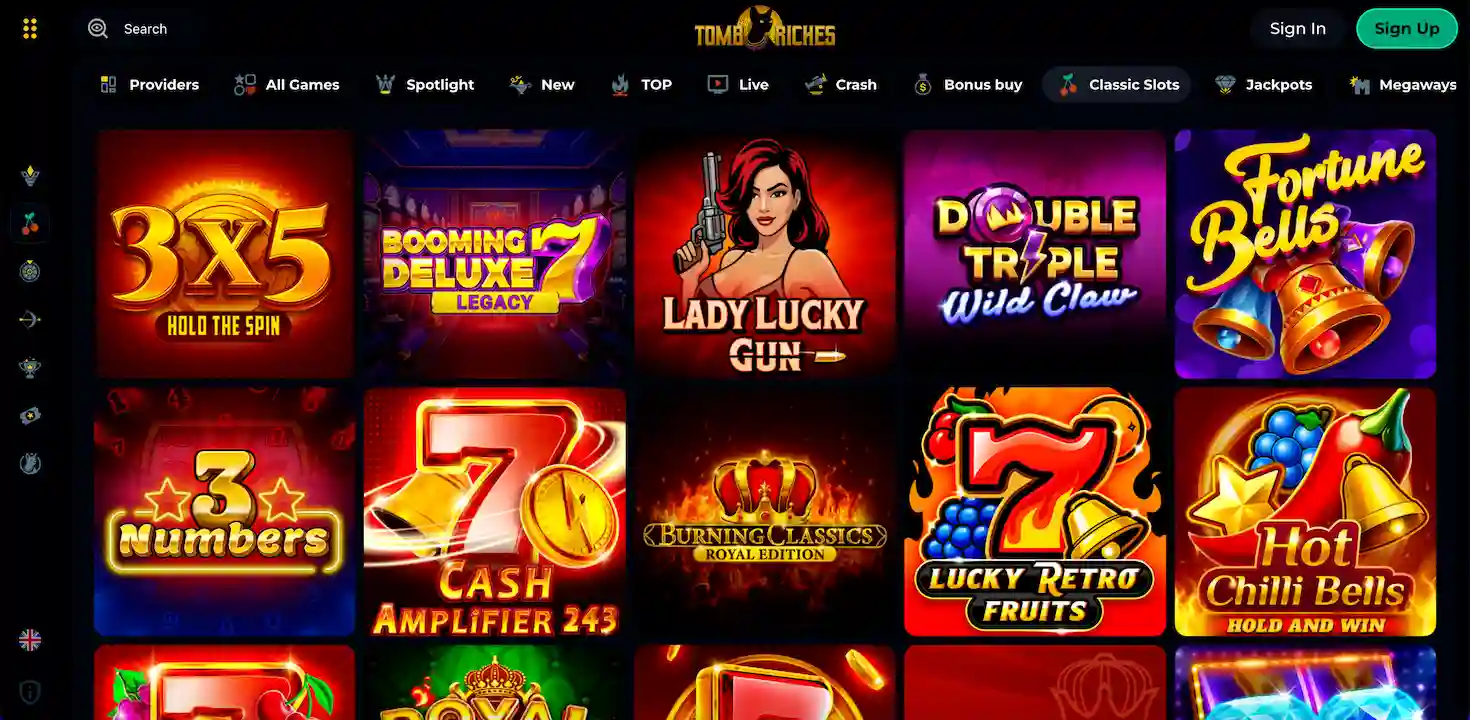 Tomb Riches Casino game selection.