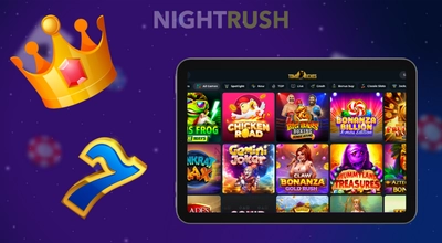 Tablet displaying Tomb Riches game lobby with various slots and a crown icon.