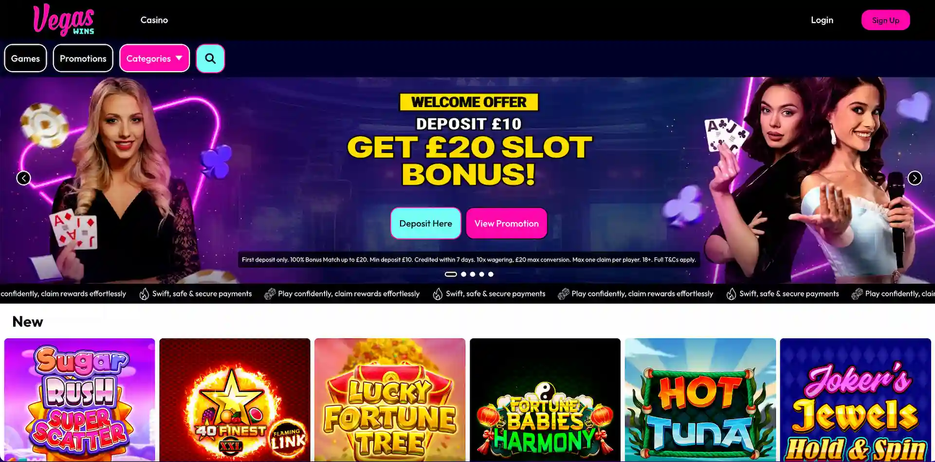 Vegas Wins Casino homepage.