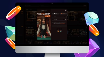 Laptop shows Wageon casino registration form.
