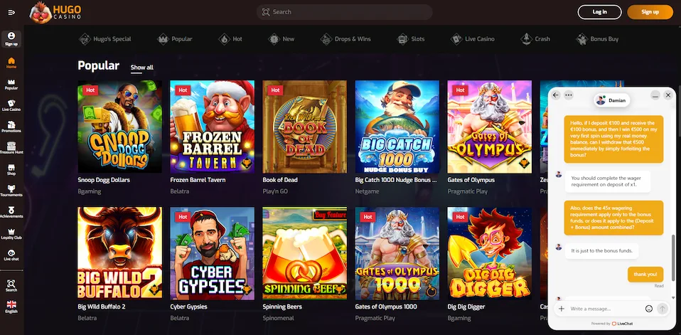 Image showcasing popular slot games in Hugo Casino.
